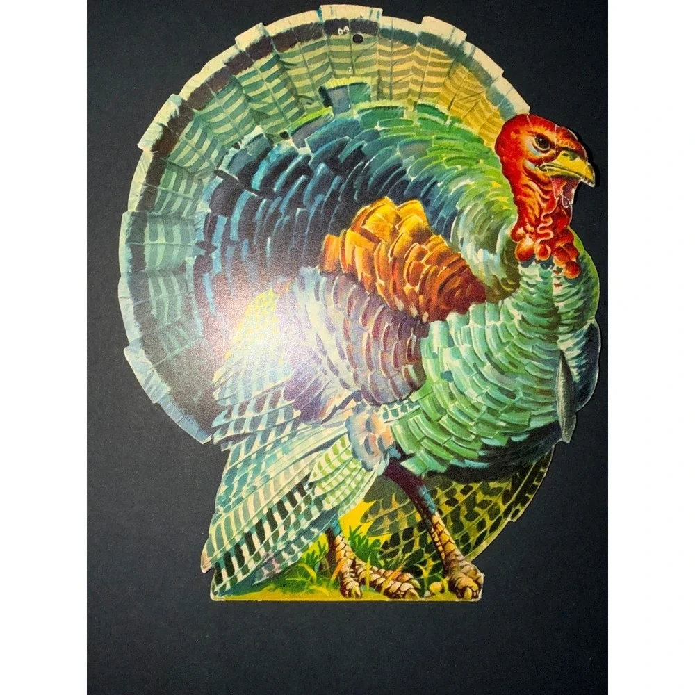 VTG Dennison Thanksgiving Die Cut Decorations  Multicolor Holiday Decor 4pc